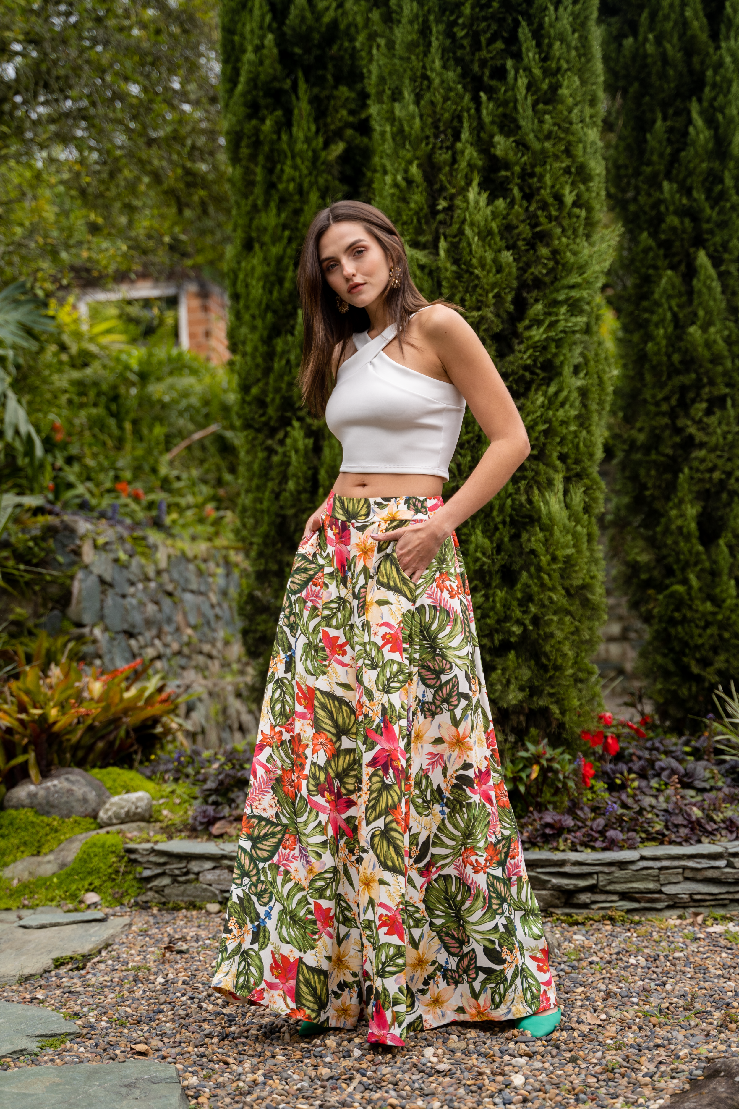 Pantalón palazzo para mujer con estampado