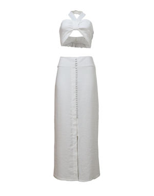 Set blanco con crop top y falda blanco
