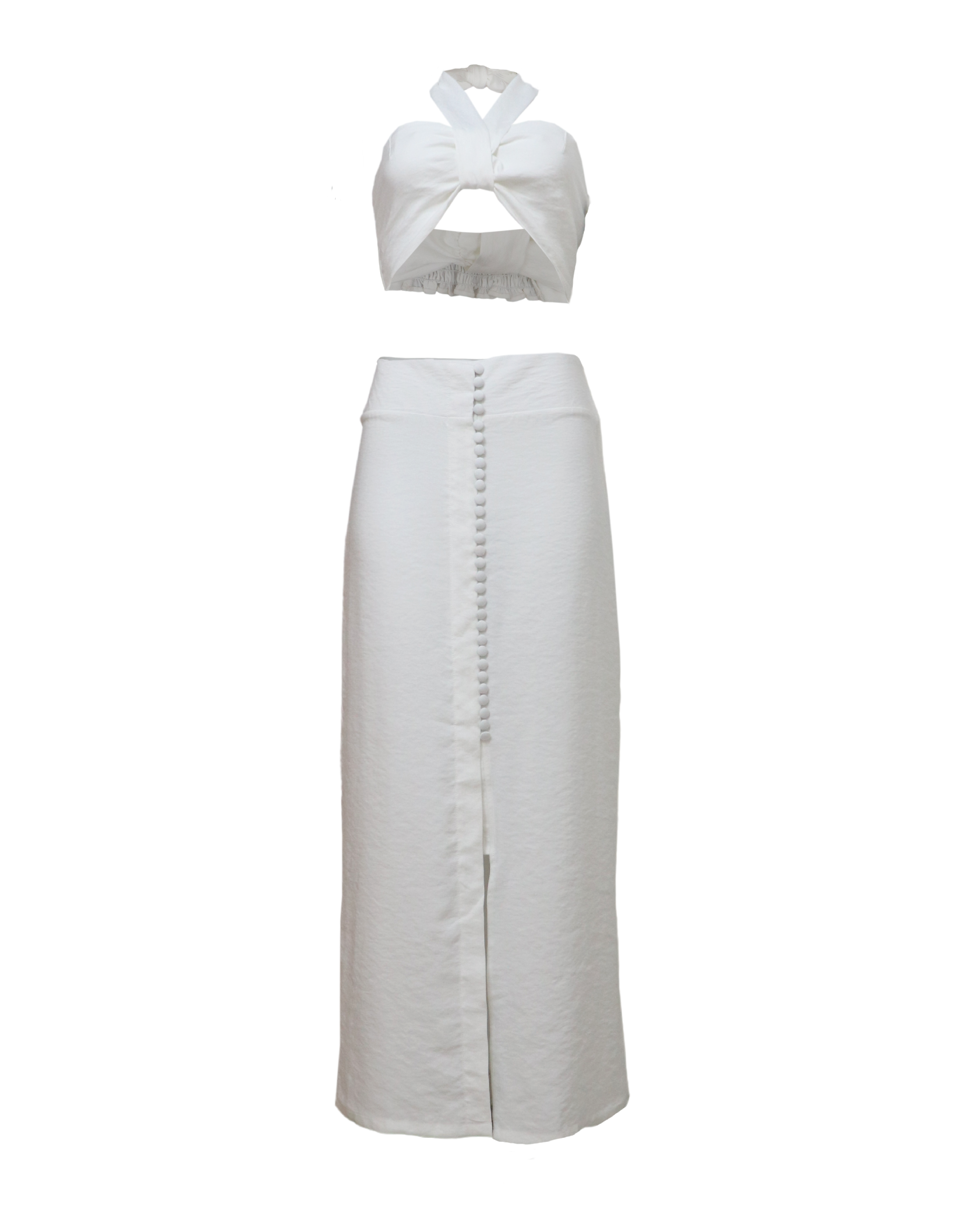 Set blanco con crop top y falda blanco