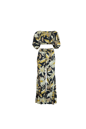 Set de blusa y pantalón para mujer en color negro
