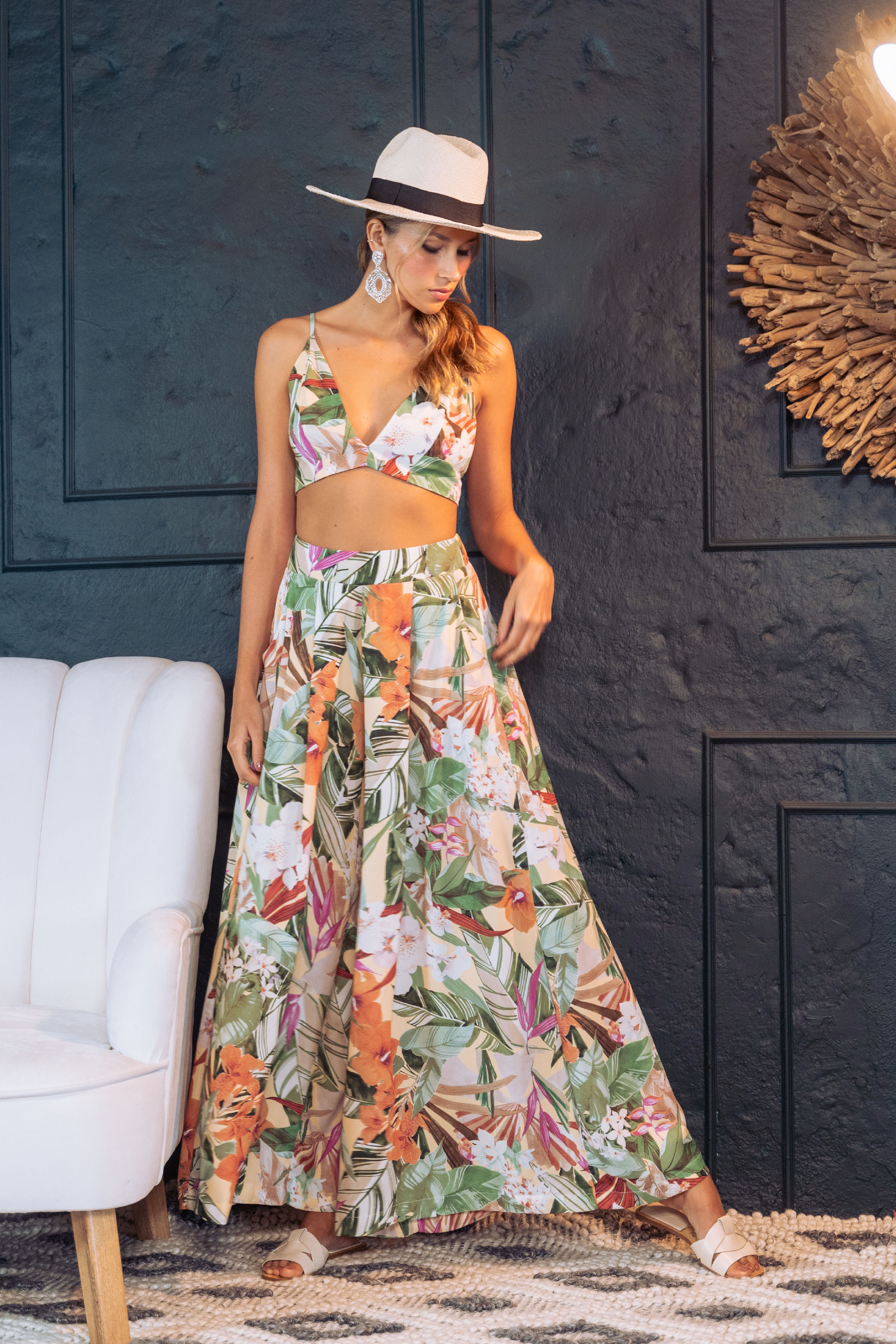 Crop top con palazzo esmeralda