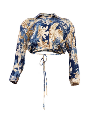 Blusa estampada con tiras largas azul