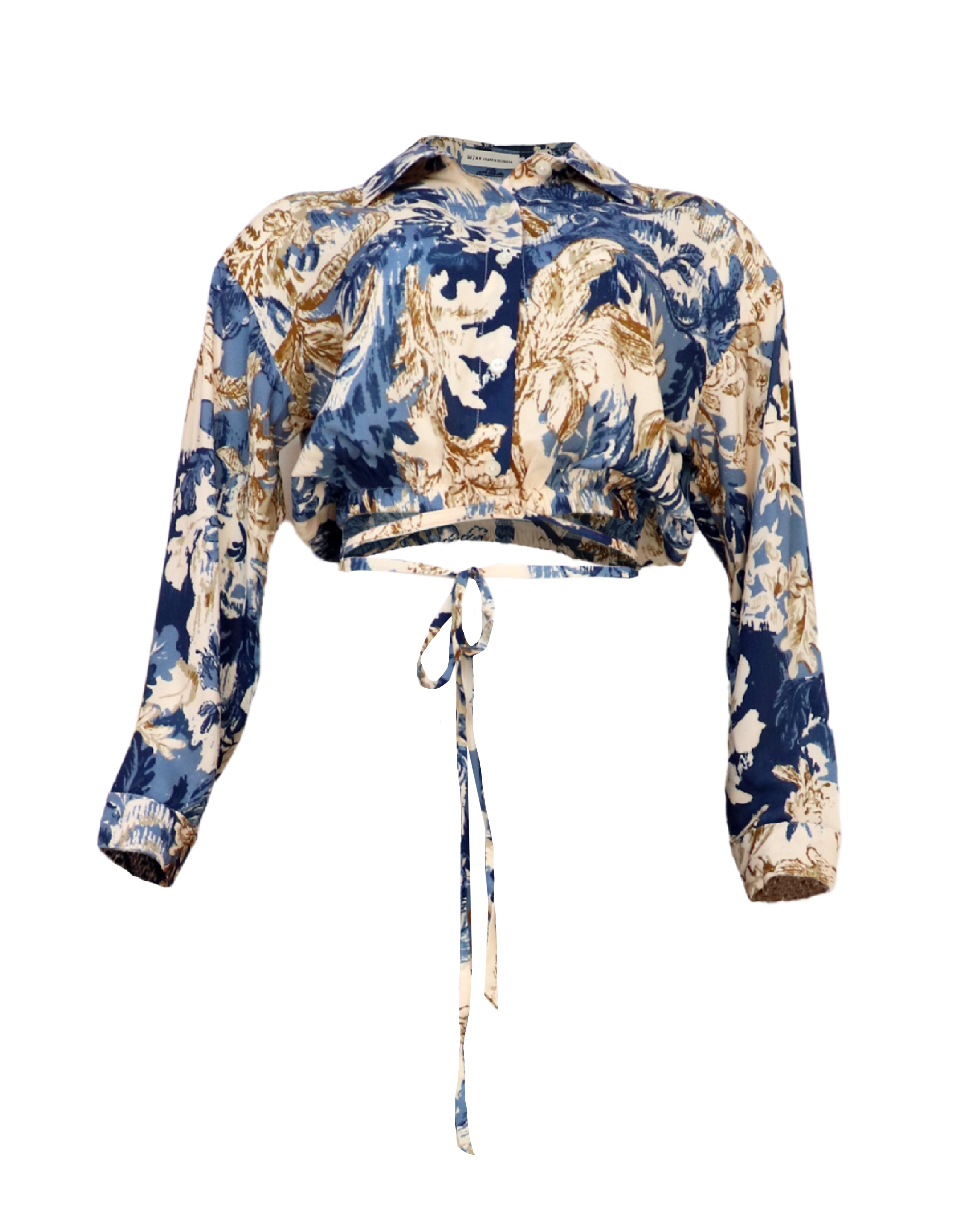 Blusa estampada con tiras largas azul