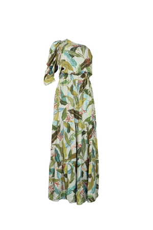 Vestido largo asimétrico con estampados