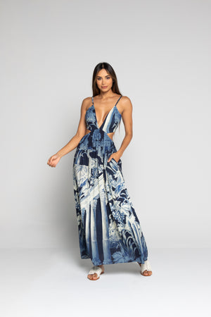 Vestido largo con estampado azul