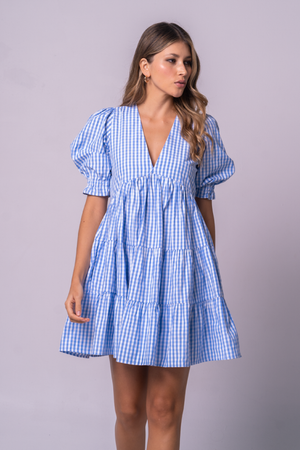 Vestido corto de cuadro color azul