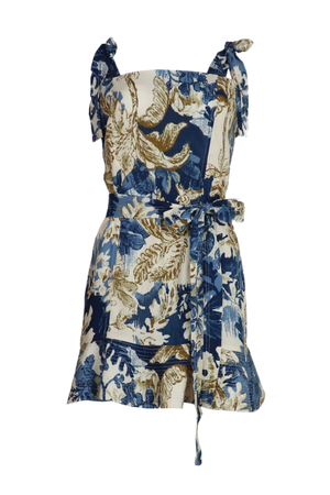 Vestido corto azul con cinturón