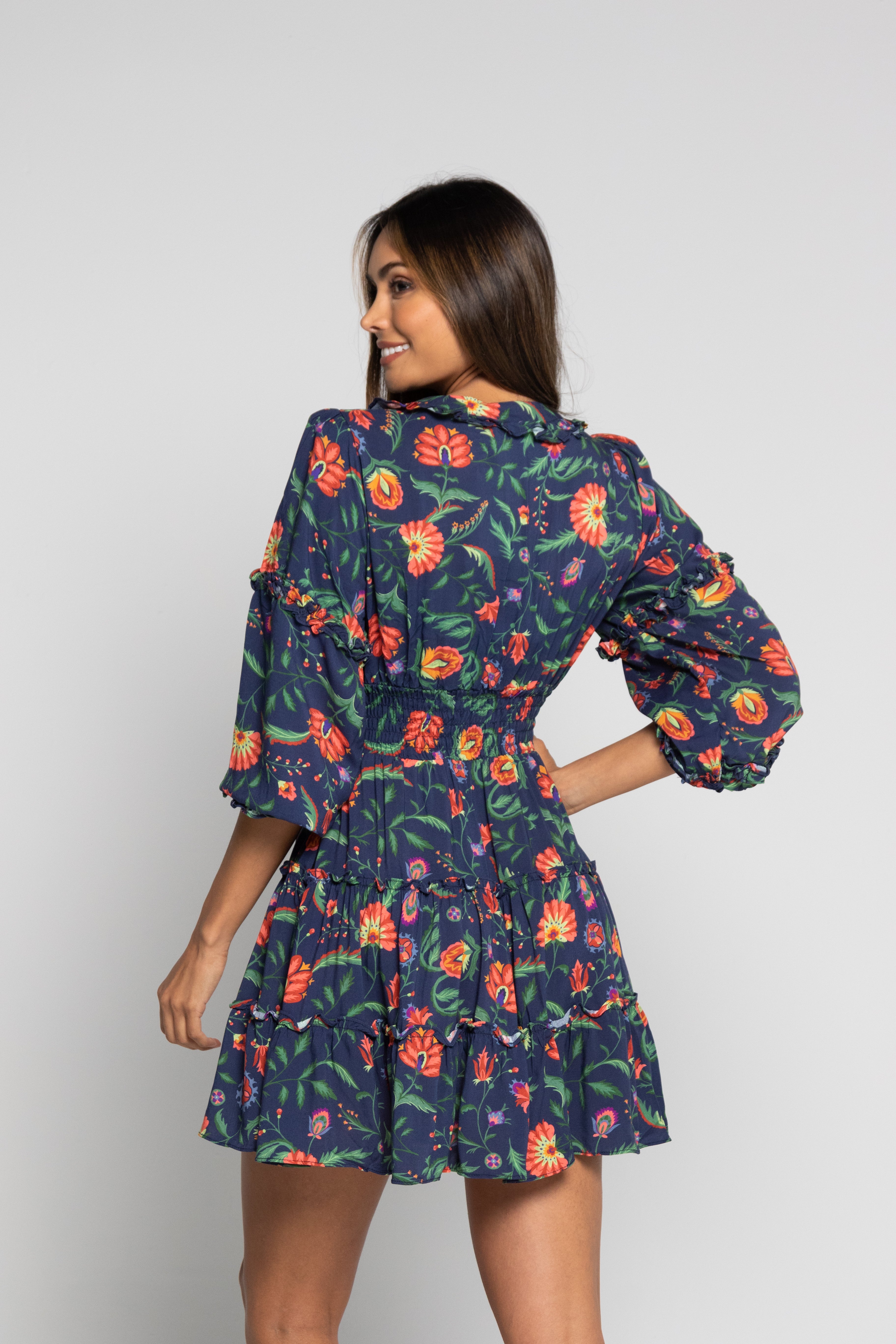 Vestido estampado con resorte 