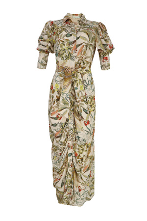 Vestido drapeado color beige