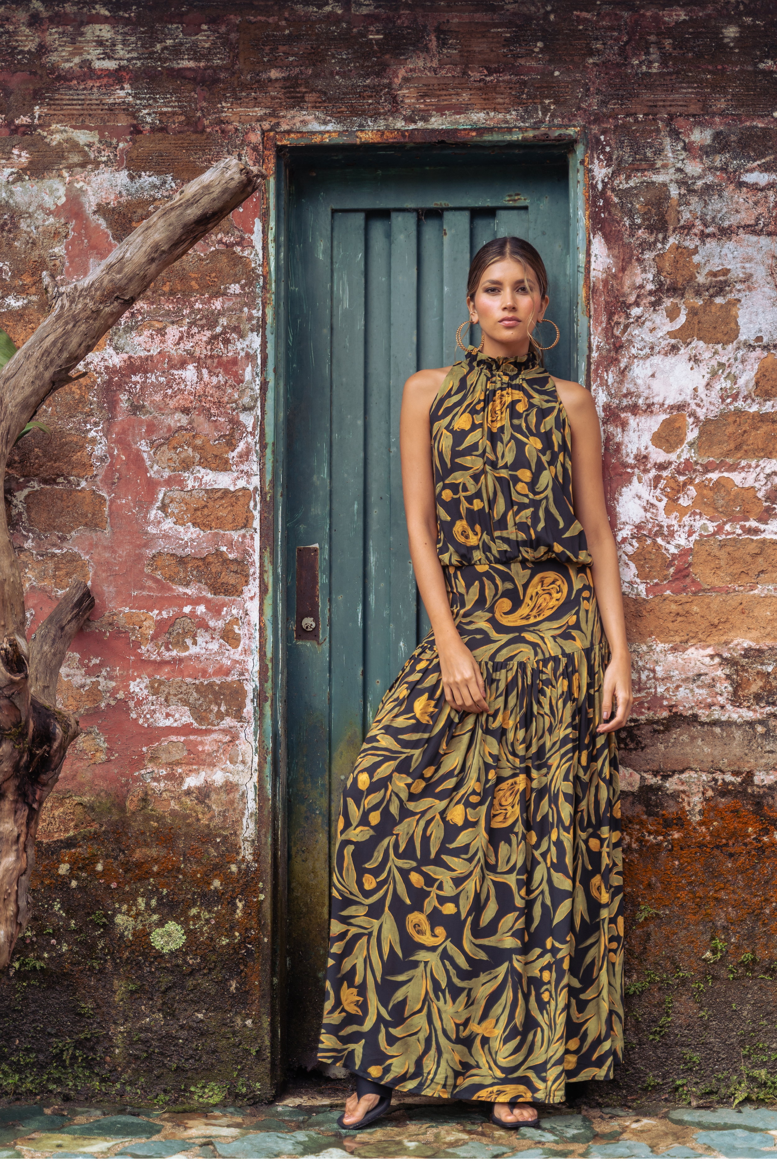 vestido largo estampado para mujer