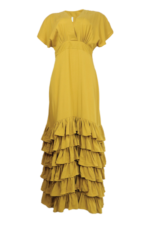 vestido color mostaza con golas