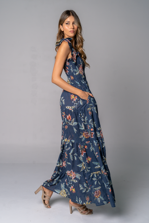 Vestido largo estampado azul oscuro