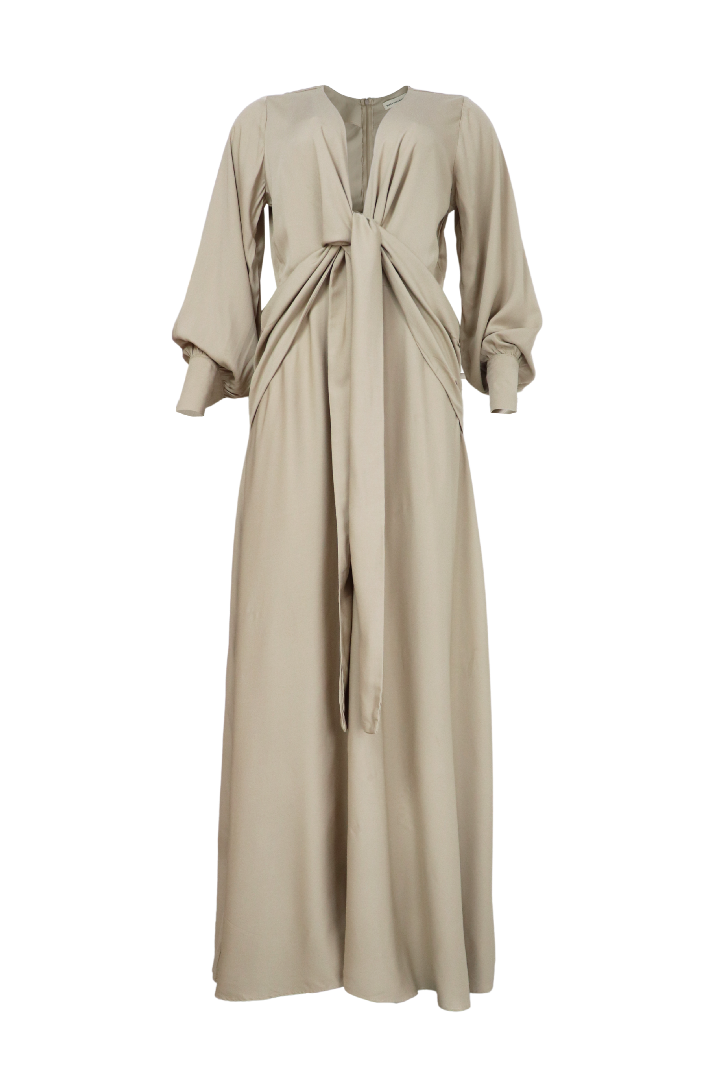 vestido largo beige con lazos
