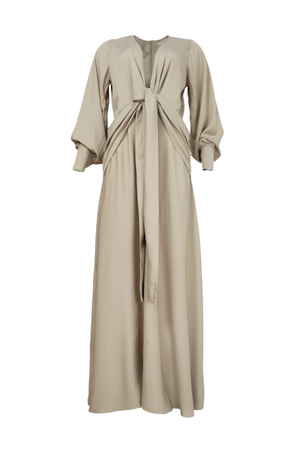 vestido largo beige con lazos
