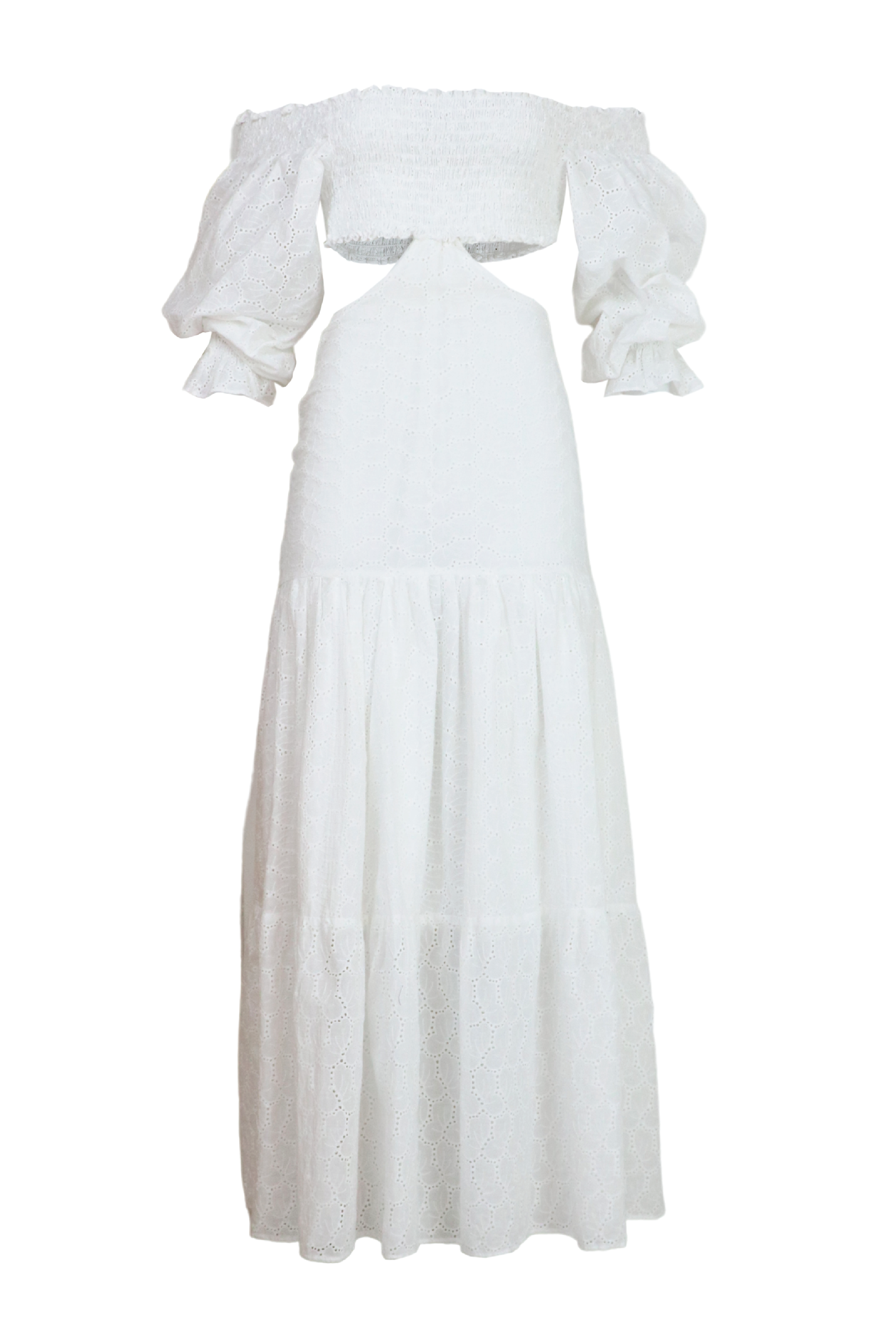 Vestido largo con cortes en la cintura color blanco