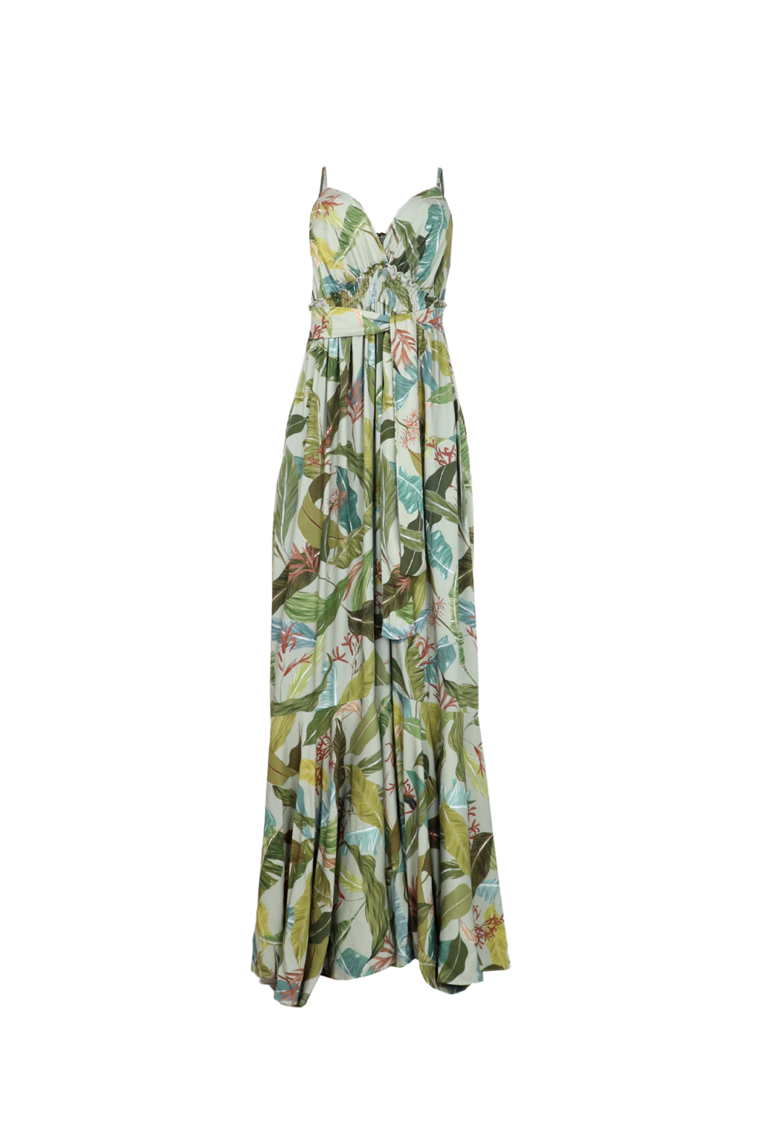 Vestido largo con resorte y lazos