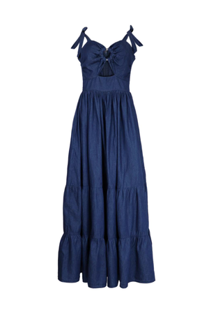 Vestido largo con lazos en índigo