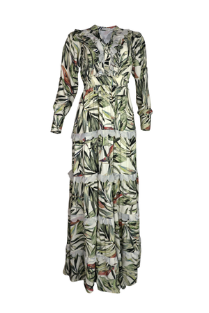 Vestido manga larga largo con petálos y puños con botones