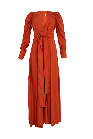 Vestido largo con mangas color terracota
