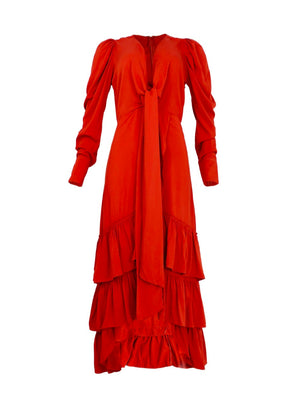 vestido largo terracota con lazos