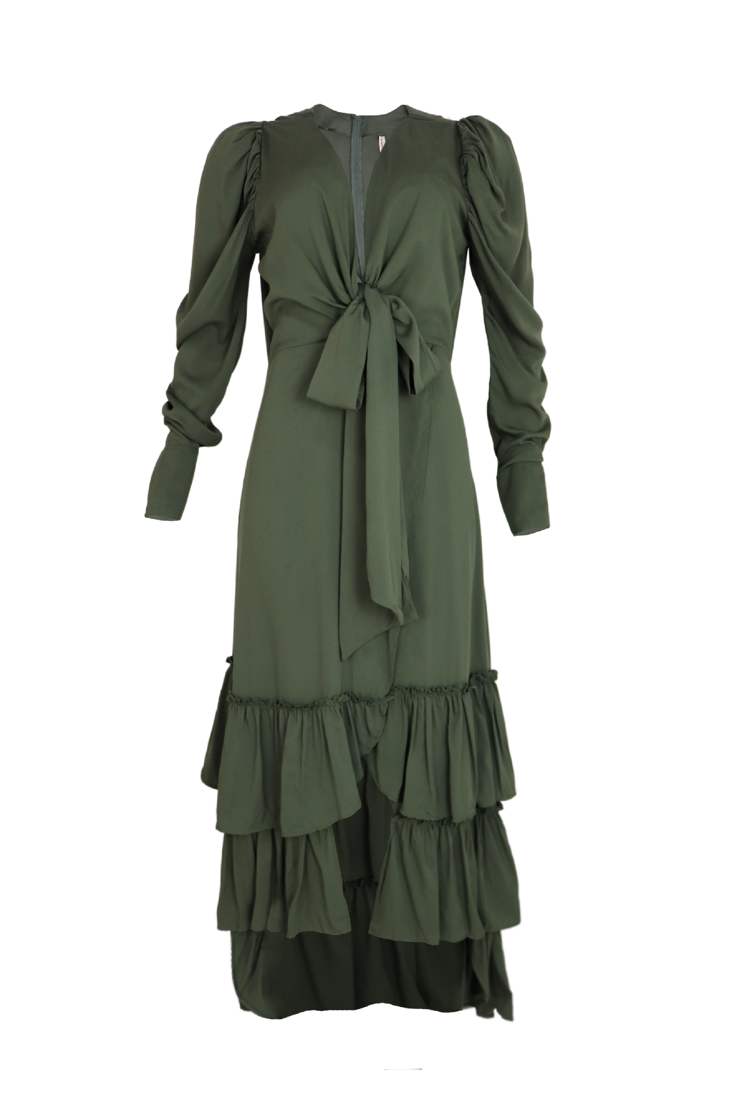 Vestido verde militar con lazos