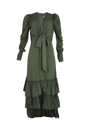Vestido verde militar con lazos